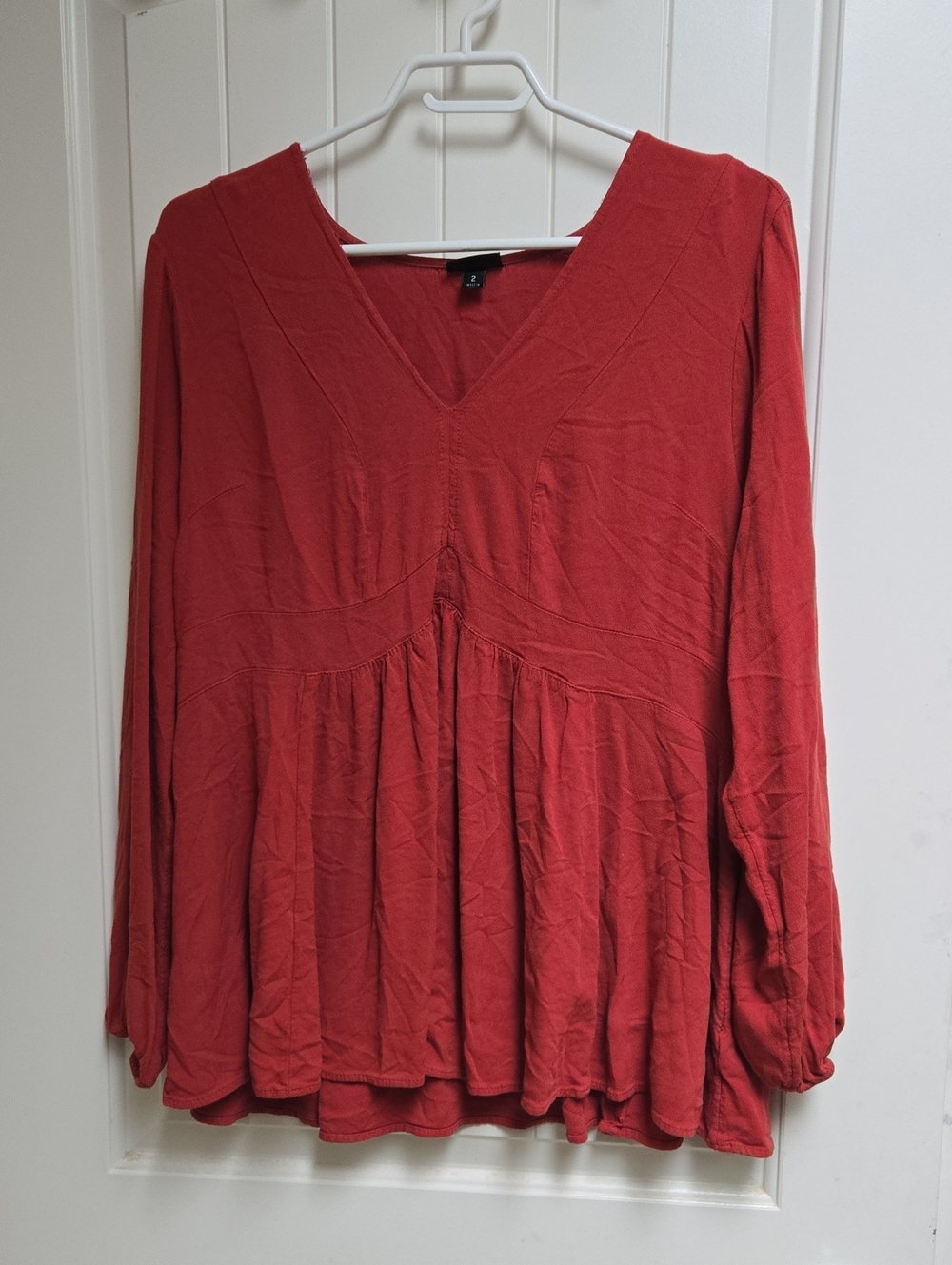 torrid Women's 2x Plis Size Rust Peasant-Style V-Neck Long Sleeve Tunic